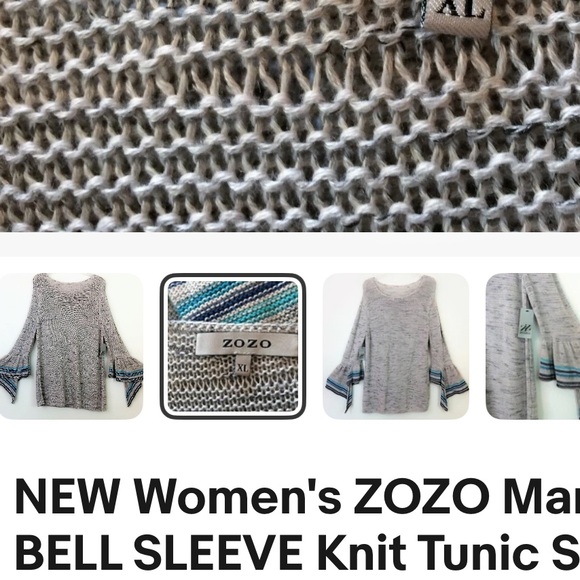 Women's Gray Sweater with Striped bell sleeves - Picture 5 of 5